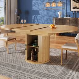 Matteo Extendable Round to Oval Dining Table - 6 Seater - Walnut Grain Finish - thumbnail 4