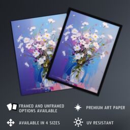Artery8 Wall Art Print White Daisy Bouquet in Vase Painting Pastel Purple Blue Framed Art - Size: A4 - thumbnail 2