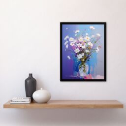 Artery8 Wall Art Print White Daisy Bouquet in Vase Painting Pastel Purple Blue Framed Art - Size: A4 - thumbnail 4
