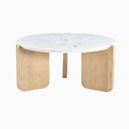 FurnitureboxUK Solia Round White Oak Wood & Marble Coffee Table in Light Brown - thumbnail 3