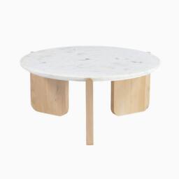FurnitureboxUK Solia Round White Oak Wood & Marble Coffee Table in Light Brown - thumbnail 2