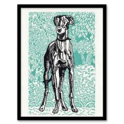 Artery8 Dog Lover Greyhound Pet Portrait Moriz Jung Framed Wall Art Print in Blue - Size: A4 - thumbnail 1