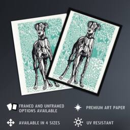 Artery8 Dog Lover Greyhound Pet Portrait Moriz Jung Framed Wall Art Print in Blue - Size: A4 - thumbnail 2