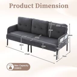 Matteo Corduroy Upholstered Loveseat Sofa with Side Pockets in Charcoal - thumbnail 6
