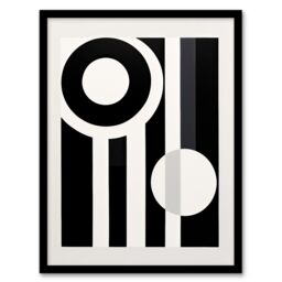 Artery8 Wall Art Print Abstract Geometric Black White Minimalist Circles Stripes Framed Art - Size: A4 - thumbnail 1
