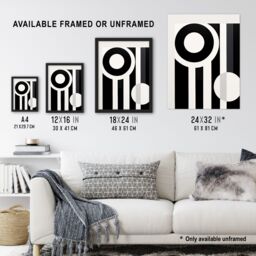 Artery8 Wall Art Print Abstract Geometric Black White Minimalist Circles Stripes Framed Art - Size: A4 - thumbnail 3