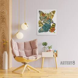 "Artery8 Vintage Butterflies Blue Yellow Canvas Wall Art Print Seguy - Size: W18"" x H24""" - thumbnail 3