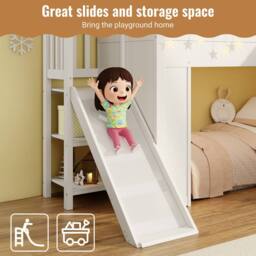Matteo Multifunctional Children's Loft Bunk Bed with Slide & Storage in White - Size: Single - thumbnail 7
