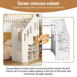 Matteo Multifunctional Children's Loft Bunk Bed with Slide & Storage in White - Size: Single - thumbnail 8