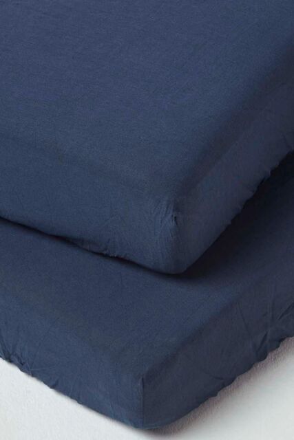 Homescapes Soft Linen Fitted Cot Sheet, Pack of 2 in Navy - image 1