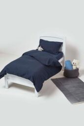Homescapes Soft Linen Fitted Cot Sheet, Pack of 2 in Navy - thumbnail 2