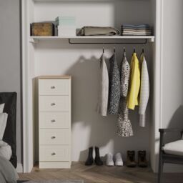 Ready Assembled 2 U Cambridge 5 Drawer Tall Bedside (Ready Assembled) in Cream