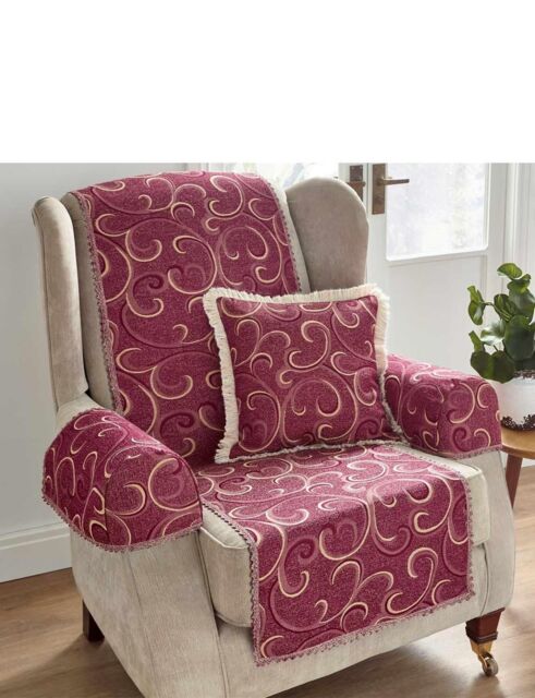 Chums Scroll Furniture Protectors in Dark Red