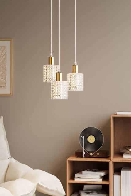 Living and Home 3-Light Iron & Glass Pendant Light in Gold - image 1