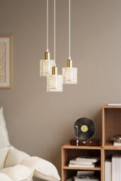 Living and Home 3-Light Iron & Glass Pendant Light in Gold - thumbnail 1