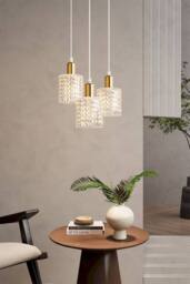 Living and Home 3-Light Iron & Glass Pendant Light in Gold - thumbnail 2