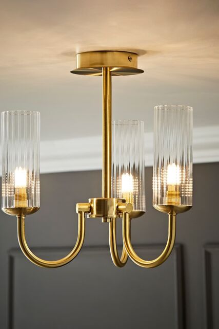 ValueLights Canya 3 Way Ribbed Glass Chandelier Style Ceiling Light in Gold - image 1
