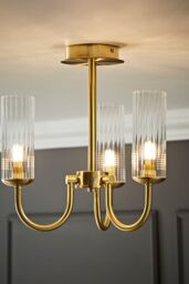 ValueLights Canya 3 Way Ribbed Glass Chandelier Style Ceiling Light in Gold - thumbnail 1