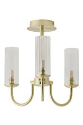 ValueLights Canya 3 Way Ribbed Glass Chandelier Style Ceiling Light in Gold - thumbnail 6