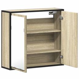 Berkfield Home Durable Bathroom Mirror Cabinet Sonoma Oak 65x20x60 cm Engineered Wood in Light Beige - Size: 65 x 20 x 60 cm - thumbnail 8