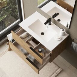 Banyetti Celtic 800mm Wall Hung Bathroom Vanity Unit with Lira Basin - Ostippo Oak in Light Oak - thumbnail 3