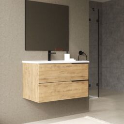 Banyetti Celtic 800mm Wall Hung Bathroom Vanity Unit with Lira Basin - Ostippo Oak in Light Oak - thumbnail 6