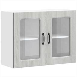 Berkfield Home Kitchen Wall Cabinet with Glass Door Kalmar Grey Sonoma Wood - thumbnail 3