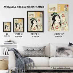 "Artery8 Shizuka Gozen Theatre Portrait Framed Wall Art Print Toyohara Kunichika in Orange - Size: W12"" x H16""" - thumbnail 3