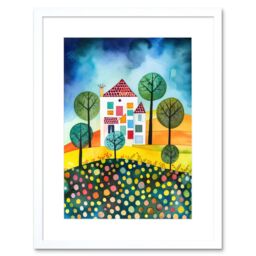 "Artery8 Wall Art Print Abstract House & Garden Folk Artwork Framed 9X7 Inch in White - Size: W7"" x H9""" - thumbnail 1