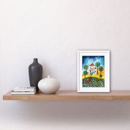 "Artery8 Wall Art Print Abstract House & Garden Folk Artwork Framed 9X7 Inch in White - Size: W7"" x H9""" - thumbnail 2