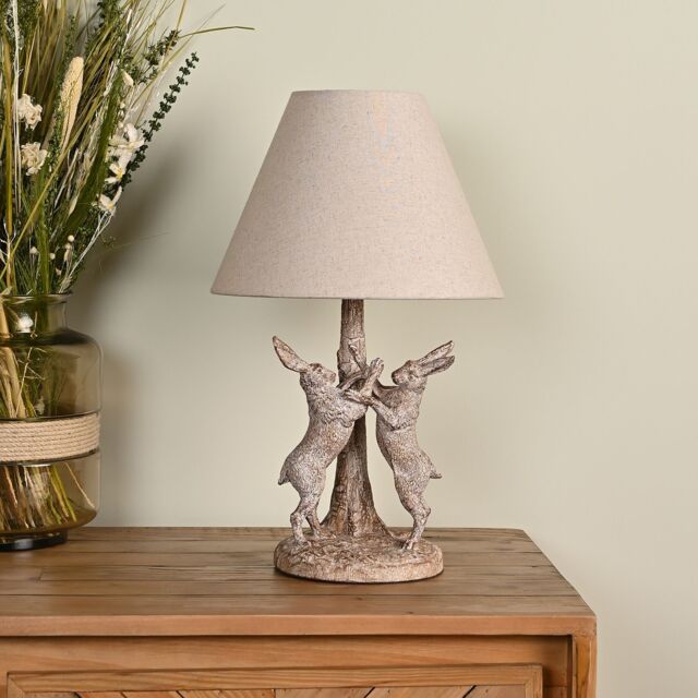 Hestia Wood Effect Hare Table Lamp With Natural Shade in Brown - image 1