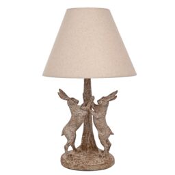Hestia Wood Effect Hare Table Lamp With Natural Shade in Brown - thumbnail 2
