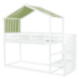 Matteo Bunk bed, Teen Bed, Children's bed MDF + Pinewood + Plywood, Decorative Canopy, Corner Staircase in White - Size: Double - thumbnail 7