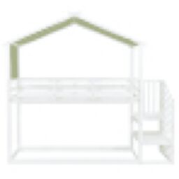 Matteo Bunk bed, Teen Bed, Children's bed MDF + Pinewood + Plywood, Decorative Canopy, Corner Staircase in White - Size: Double - thumbnail 5