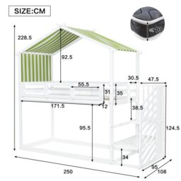 Matteo Bunk bed, Teen Bed, Children's bed MDF + Pinewood + Plywood, Decorative Canopy, Corner Staircase in White - Size: Double - thumbnail 4