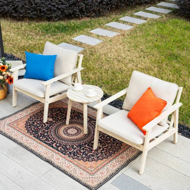 Direct Wicker Acacia Wood Outdoor Bistro Set, Table Set - Naturally Sanded in Cream - Size: 2 Seater - image 1