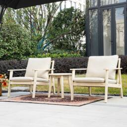 Direct Wicker Acacia Wood Outdoor Bistro Set, Table Set - Naturally Sanded in Cream - Size: 2 Seater - thumbnail 4