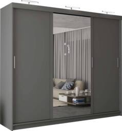 MN Furniture Modern 3 Door Sliding Wardrobe with LED, Mirror & Drawers 250cm in Grey - thumbnail 2