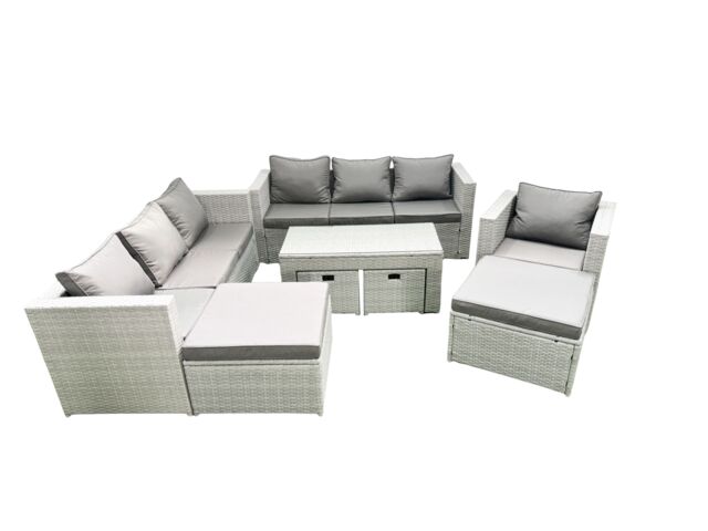Fimous Outdoor Rattan Garden Furniture Set with Grey Cushions Luxury 11 Seater with Chair & Coffee Table For Conservatory, Patio in Light Grey - image 1
