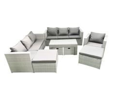 Fimous Outdoor Rattan Garden Furniture Set with Grey Cushions Luxury 11 Seater with Chair & Coffee Table For Conservatory, Patio in Light Grey - thumbnail 1