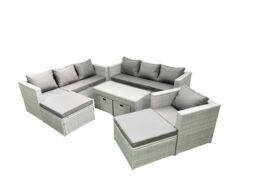 Fimous Outdoor Rattan Garden Furniture Set with Grey Cushions Luxury 11 Seater with Chair & Coffee Table For Conservatory, Patio in Light Grey - thumbnail 2