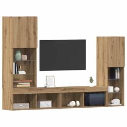 Berkfield Home TV Cabinet with LED Lights Artisan Oak 40.5x30x102 cm in Brown - thumbnail 3