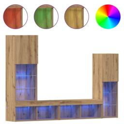Berkfield Home TV Cabinet with LED Lights Artisan Oak 40.5x30x102 cm in Brown - thumbnail 4