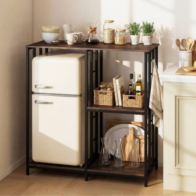 Costway Kitchen Baker's Rack Mini Fridge Stand Table w/ 4 Shelves Bar Table in Brown - image 1