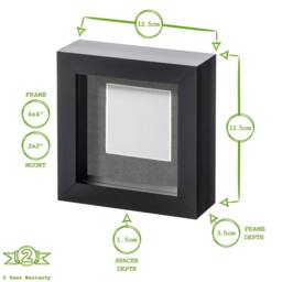 "Nicola Spring 4"" x 4"" White 3D Box Photo Frames - 2"" x 2"" Mount - Pack of 2 in Black" - thumbnail 4