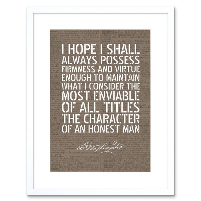 "Artery8 Wall Art Print Dictionary Page Quote George Washington Firmness & Virtue Artwork Framed 9X7 Inch in White - Size: W7"" x H9""" - image 1