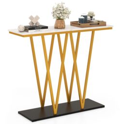 Costway Console Table 100cm Extra Long Entry Table w/ Faux Marble Top in White