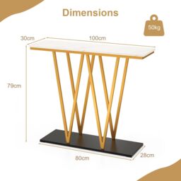 Costway Console Table 100cm Extra Long Entry Table w/ Faux Marble Top in White - thumbnail 2