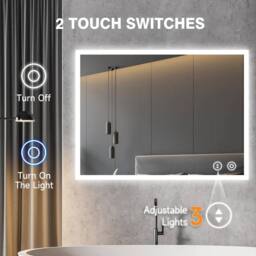 Dprodo LED Bathroom Mirror, Anti-Fog, Dimmable, Wall Mounted in Cool White - Size: 80 cm x 60 cm - thumbnail 3