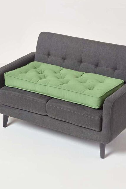 Homescapes Cotton 2 Seater Booster Cushion in Dark Green - image 1